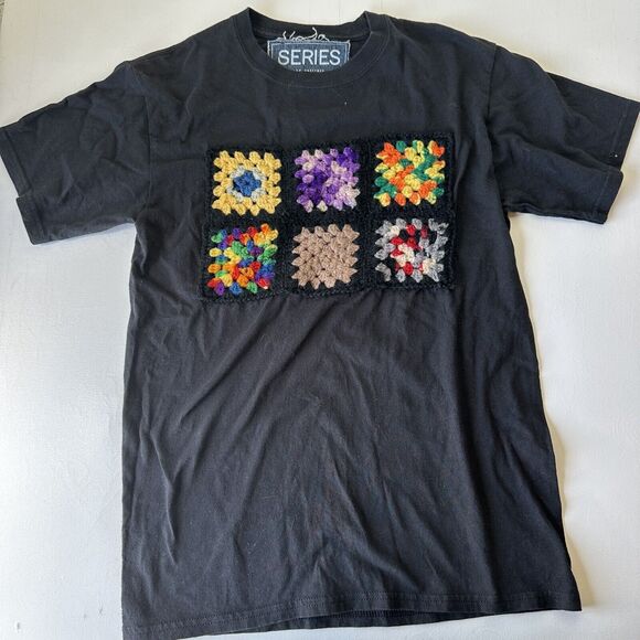 My Series NY Granny Square T Shirt Short Sleeve Black Size Small One Of A Kind - Picture 1 of 6